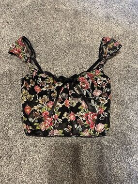 Victoria’s secret Corset Floral Lace-Trim Crop Tank Top - Black/Pink